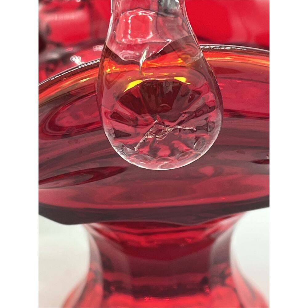 Viking Glass Ruby Amberina Georgian Handled Basket 9.5" Yellow Rim Art Glass USA - Picture 8 of 10